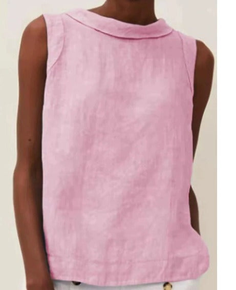 Anastine | Elegant Sleeveless Top with Roll Collar