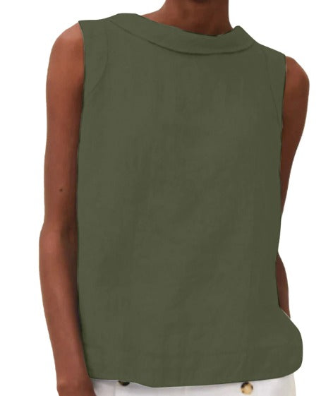 Anastine | Elegant Sleeveless Top with Roll Collar