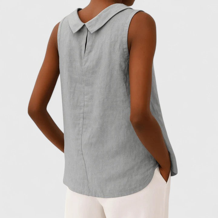 Anastine | Elegant Sleeveless Top with Roll Collar