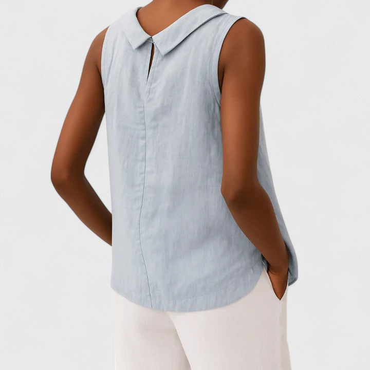 Anastine | Elegant Sleeveless Top with Roll Collar