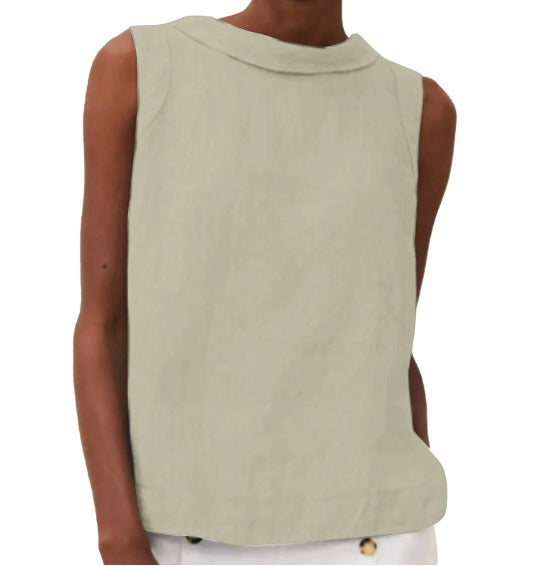 Anastine | Elegant Sleeveless Top with Roll Collar